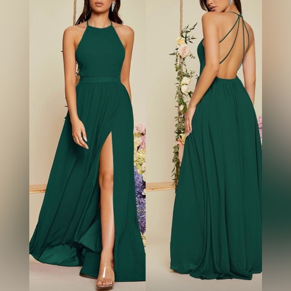 Dresses & Skirts - Elegant Green Halter Maxi Dress